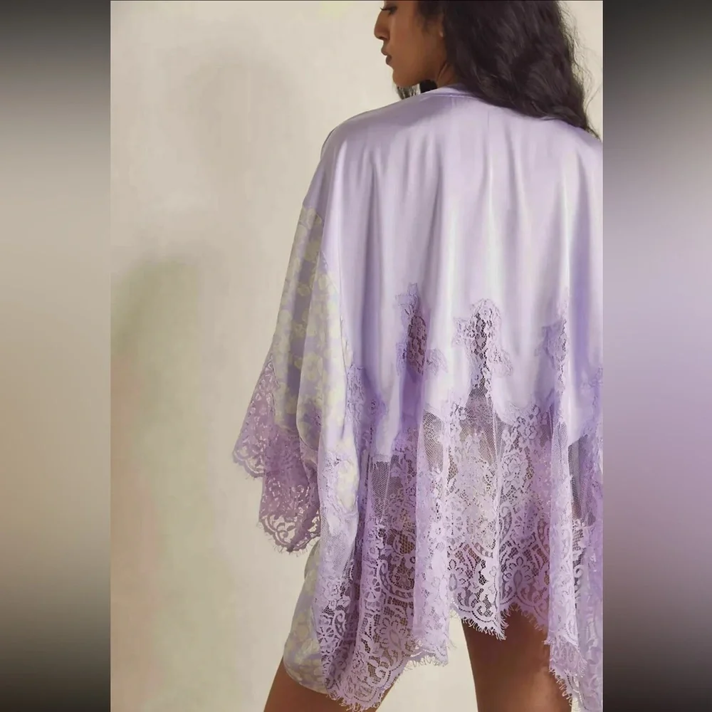 Free People Intimately Purple Night Out Sleep Shirt Top Floral Buttondown XS - Picture 3 of 8